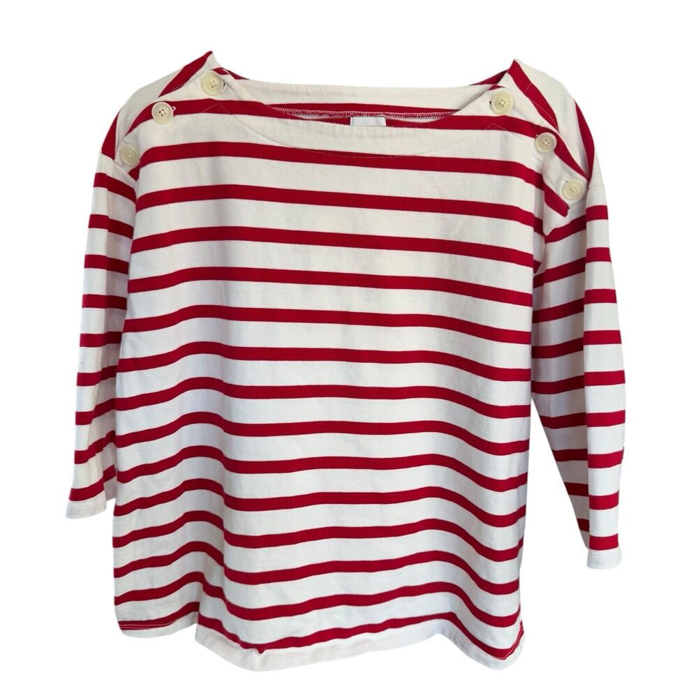 Copied - The Nines by Hatch Medium striped 3/4 sleeve top red white
